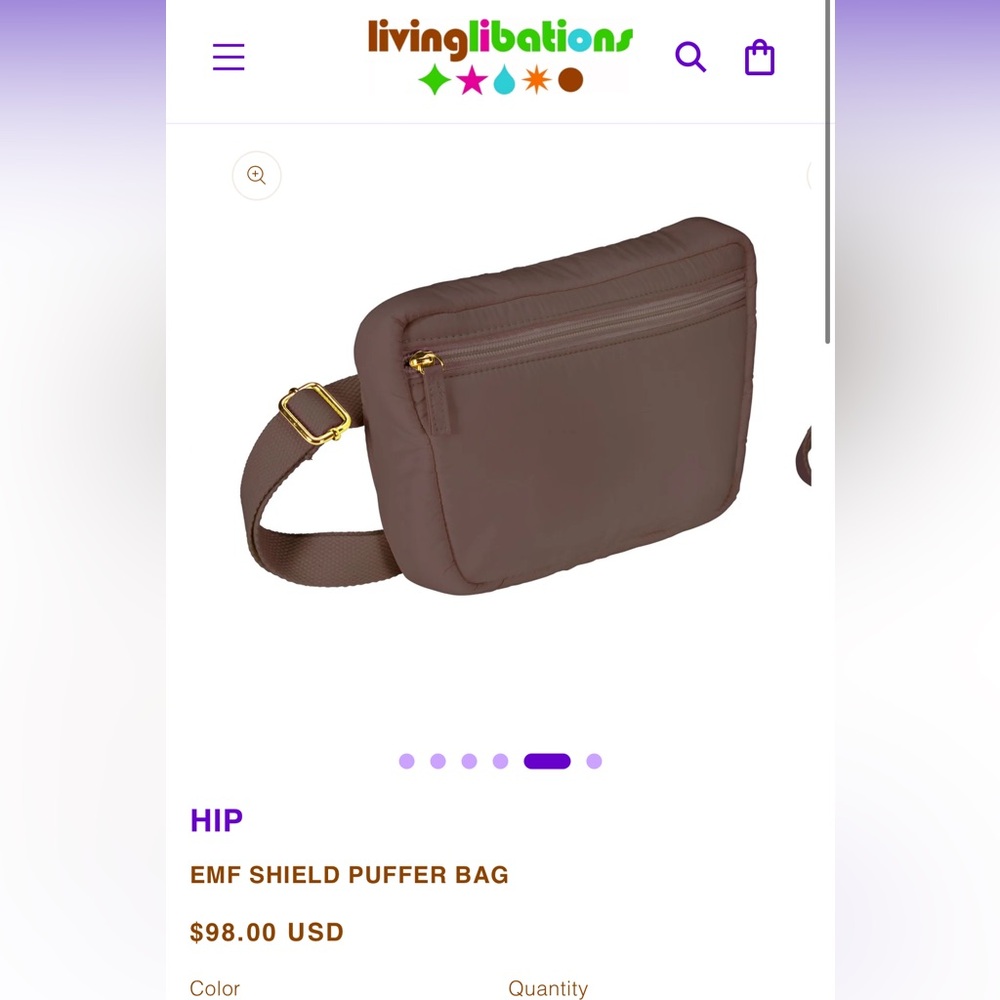 Living libations emf shield puffer bag hip
